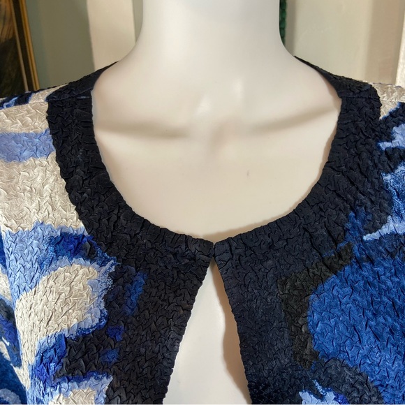 Chico's Sz 2 Sea Shell Abstract Satin Textured Cardigan Duster Midi Jacket 14/16 - Picture 5 of 10